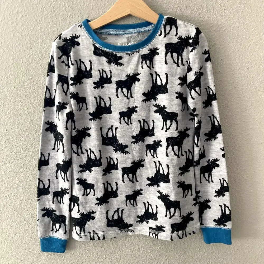 Sleep On It Moose Knit Two Piece Pajama Set - Gray Black Blue - 8